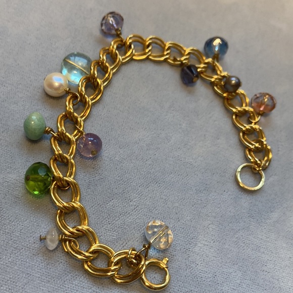 Gold double links bracelet with semi precious beads handmade - Picture 6 of 16